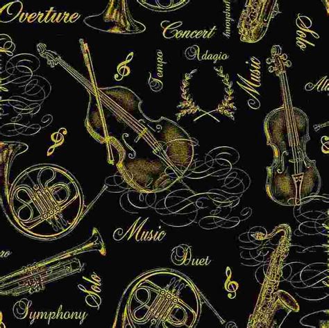 Timeless Treasures Metallic Musical Instruments Black, Quilting 